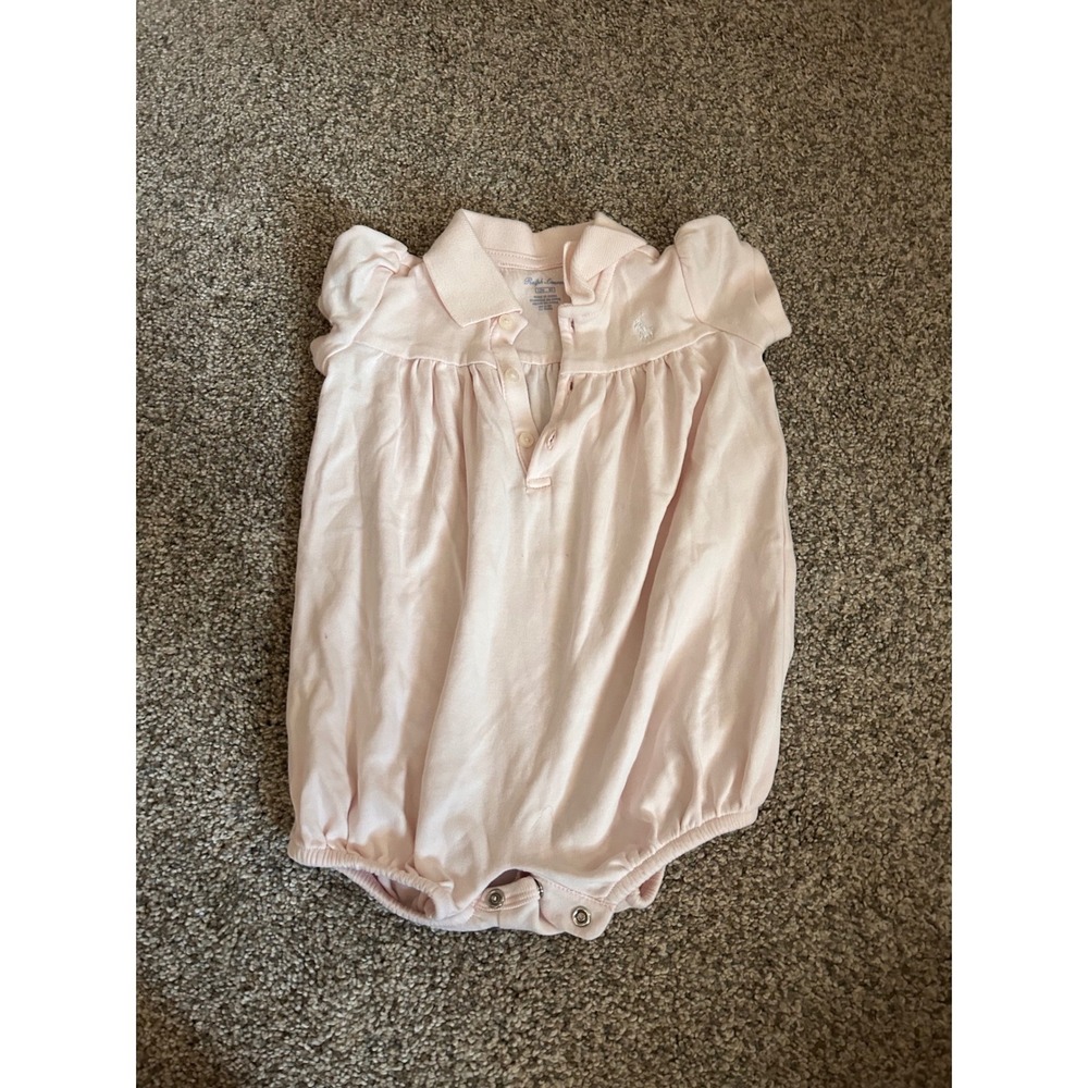 Ralph Lauren Baby Girls Pink Polo Bubble Romper Short Sleeve 12M